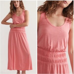 Marine Layer Dress Women Medium Pink Coral Sleeveless Juliet Slub Midi NWT‎ Boho